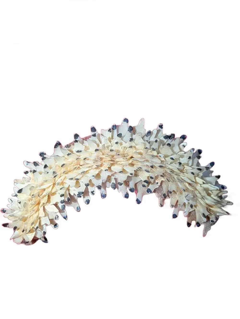 Vintage Curved Cream Resin and Black Speckled Brooch Pin